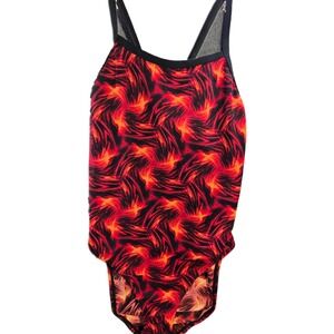 Speedo Womens Red Orange Flame Print One Piece Swimsuit Crossback Size 10/36